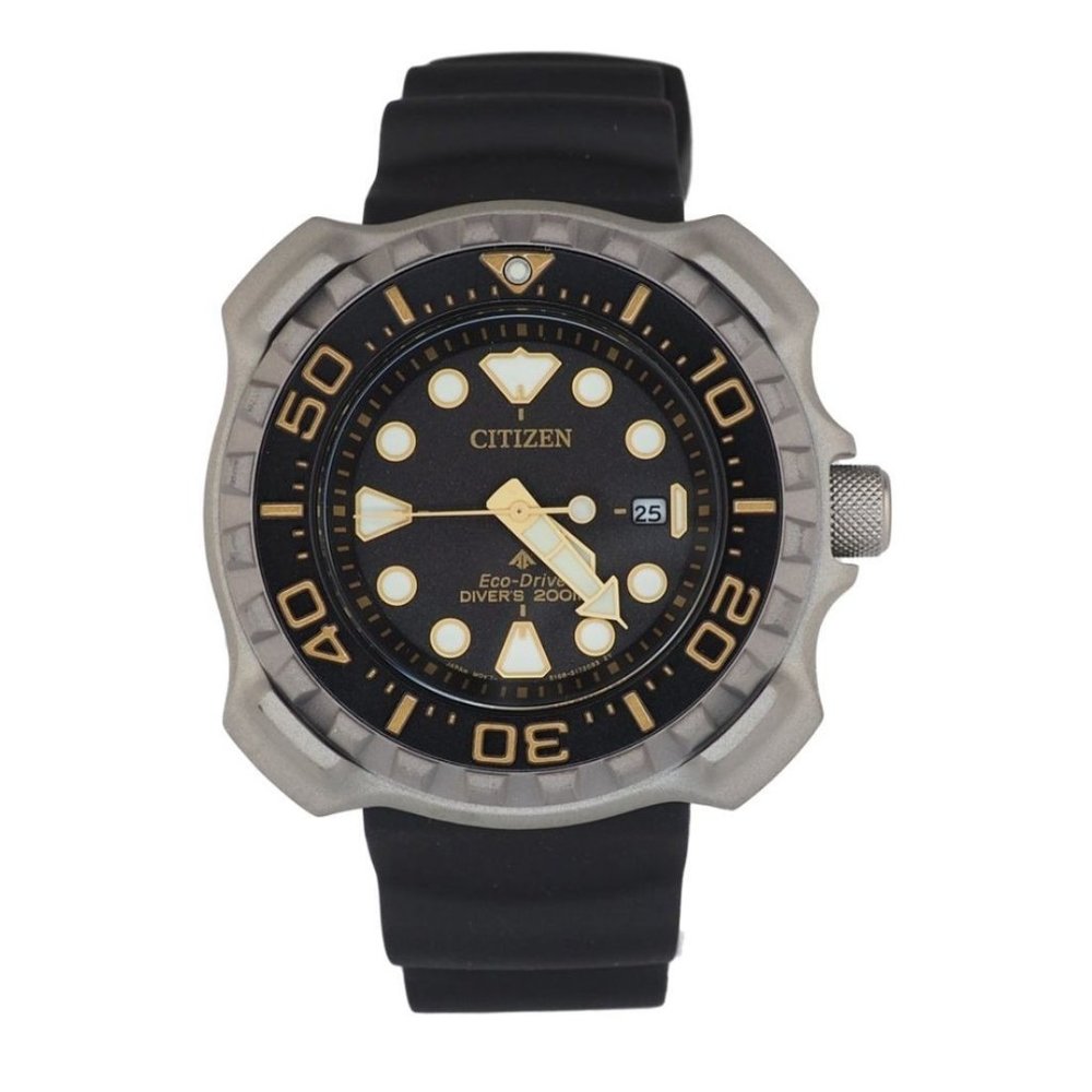 NWT Citizen Men's Promaster Marine Diver Eco-Drive Titanium Black Strap Watch - Picture 1 of 4